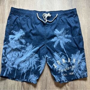 Armani Exchange Blue Palm Trees Swim Trunks Mens‎ XXL
